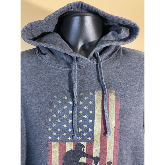 American Flag Baseball Theme Print Gray Pullover Hoodie Size M - Picture 5 of 15